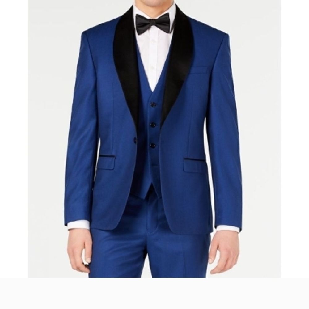 Ryan Seacrest Distinction Blue Tuxedo Jacket with Black Satin Lapel Sz 38S